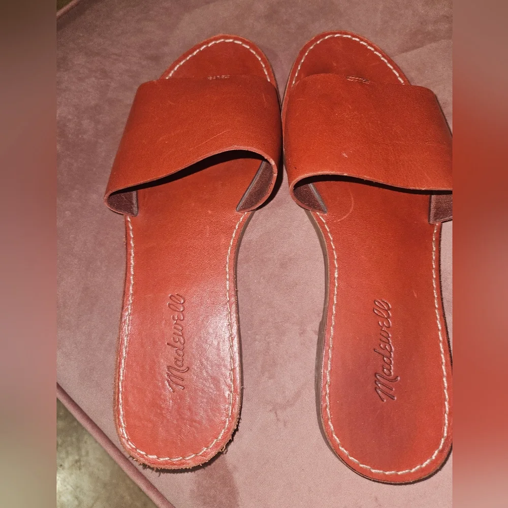 Madewell Tan Leather Slide Sandals - Picture 1 of 5